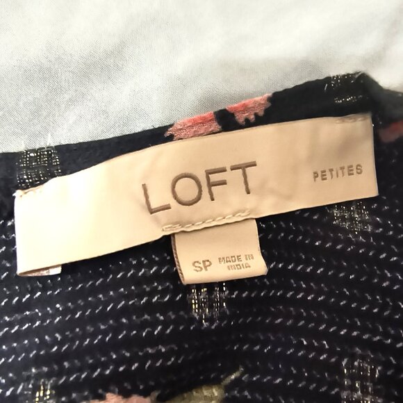 Loft Black Floral Knit Long Sleeve Blouse SP Petite With Sparkles - Picture 10 of 13